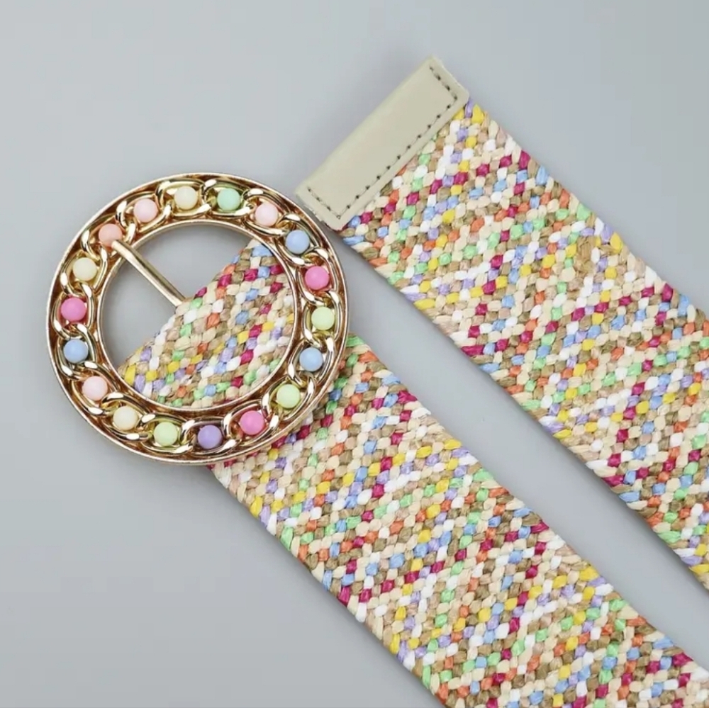 Chic Colorful Boho Staw Buckle Belt - Picture 4 of 5